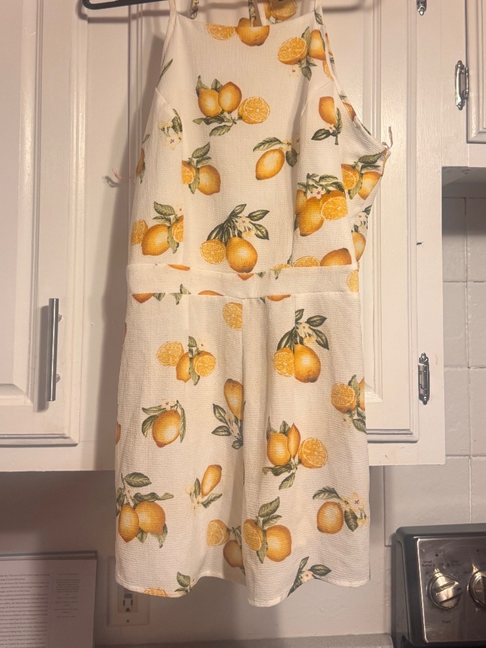 White Lemon Print Halter Romper